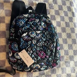 NWT Vera Bradley Black Floral Mini Backpack